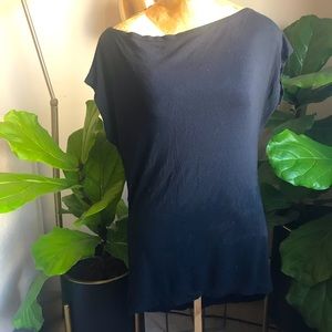 Custom made draped shoulder jersey knit tunic top